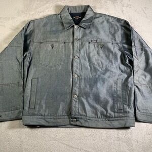 Barcode‎ Jeans Jacket Mens XL Silver Denim Trucker Workwear Button Front Chore